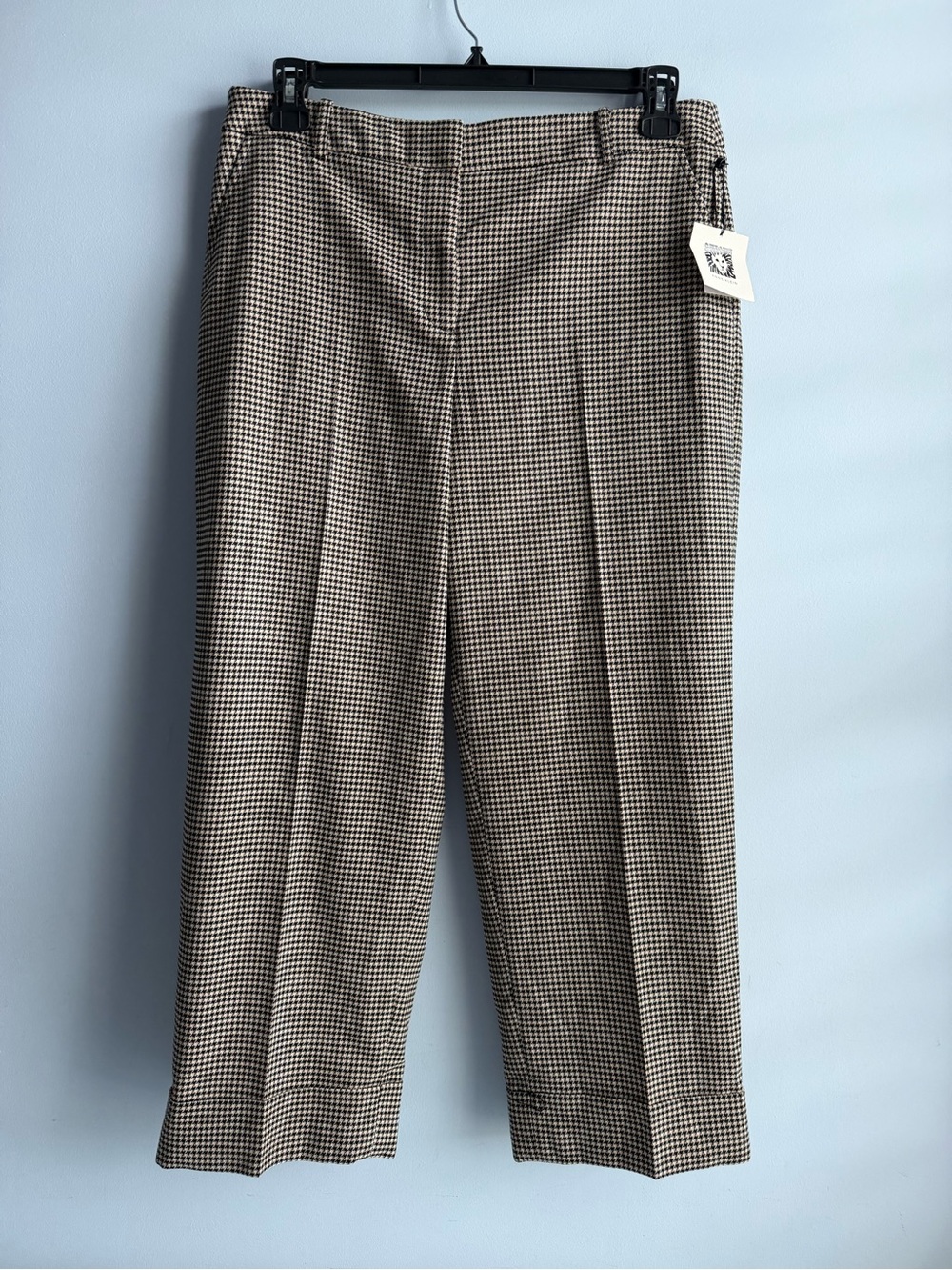 Anne Klein Women's Straight Crop Mid Rise Houndstooth Pants Size 12